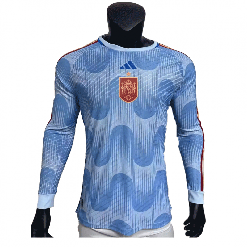 Spain 2022 Away Blue Player Version Long Sleeve Jersey
