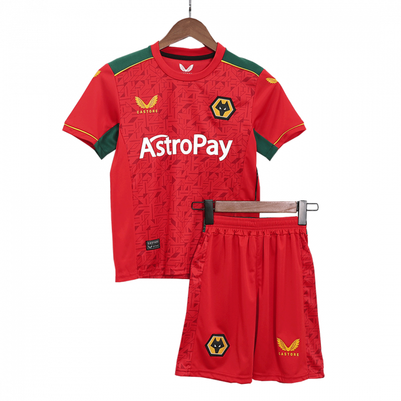 Wolverhampton Wanderers 2023/24 Away Red Kids Kit