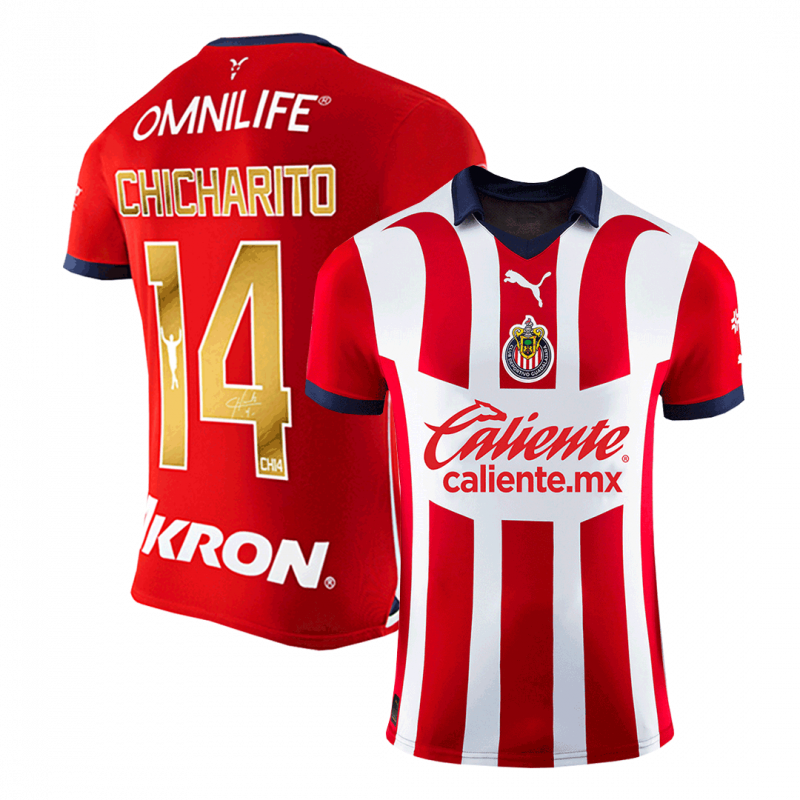 Gold CHICHARITO #14 Chivas 2023/24 Home White Jersey