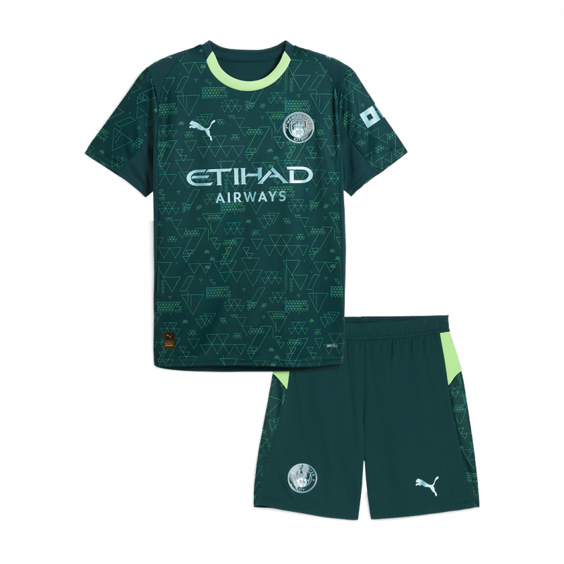 Manchester City 2025/26 Fourth Green Kids Kit