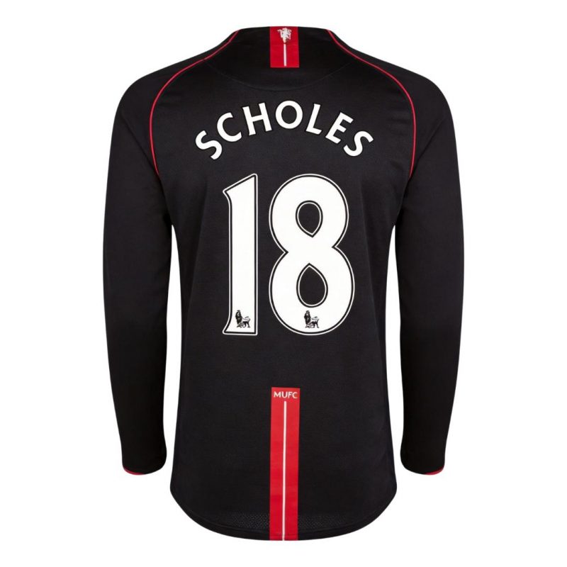 SCHOLES #18 Manchester United 2007/08 Away Black Long Sleeve Retro Jersey